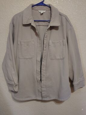 Athleta Men's Beige-Light Gray Button Front Shirt Jacket